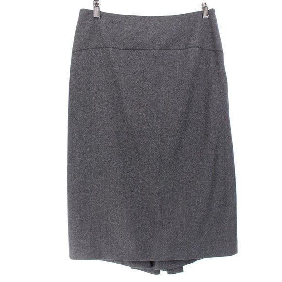 John Galliano Gray Wool Flannel Midi Skirt Peplum Back Fluted Hem Size 8/Medium - Picture 2 of 10